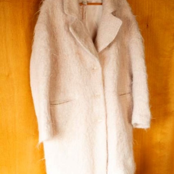 H&M Wool Alpaca Mohair Poly Blend Fuzzy Baby Pink Pocketed Teddy Coat women 10 - Picture 5 of 15